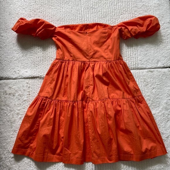 Staud Elio Off the Shoulder Mini Dress Women's Size 8 Orange Button Front Lined - Picture 8 of 16